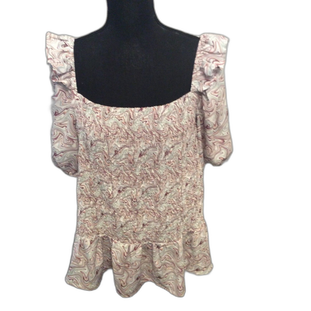 Plus size 3X Sweet Rain Puffed Sleeves Ruffles Smocking Top